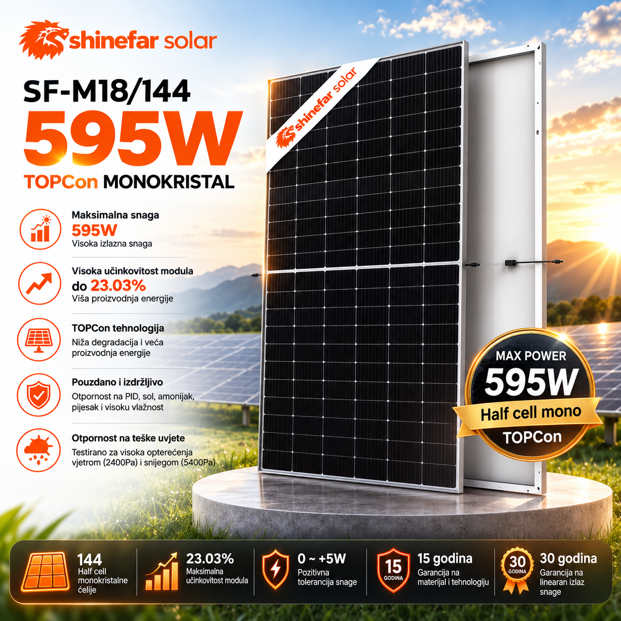 shinefar 595w Shinefar Solarni Panel 595W SF-M18/144 - TOPCon Monokristal - Slika 1