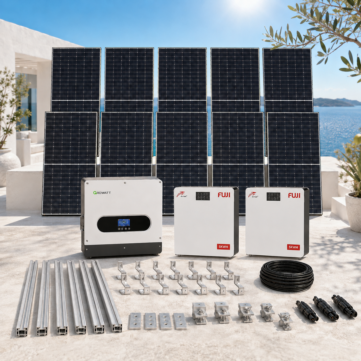growatt 6 fuji 10 Off-grid solarni set 5,80 kWp – Growatt 6 kW + 2× FUJI RITAR baterija 5,12 kWh - Slika 1